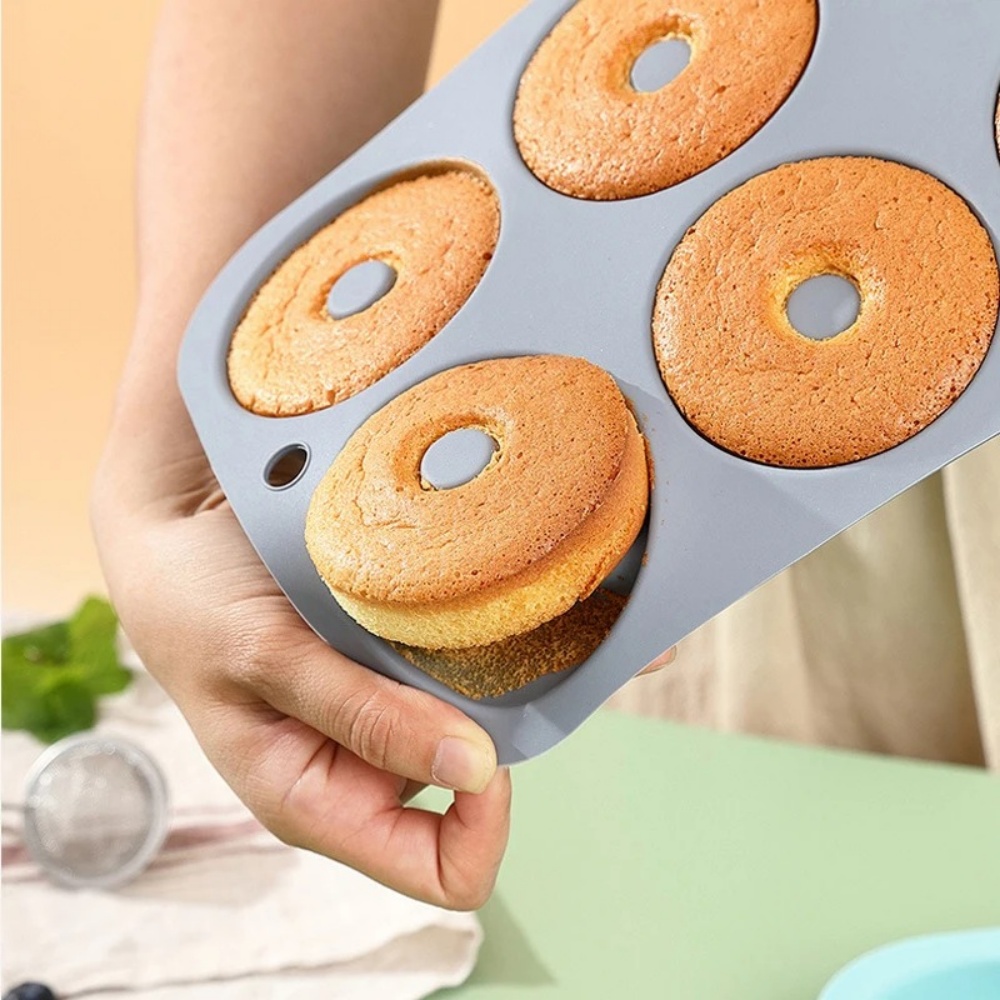 Donut Mold Silicone - 6-Loch Backform aus Lebensmittelqualität Silikon Antihaft-Donut-Formen